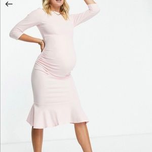 Queen Bee exclusive fluted hem midi dress in soft pink